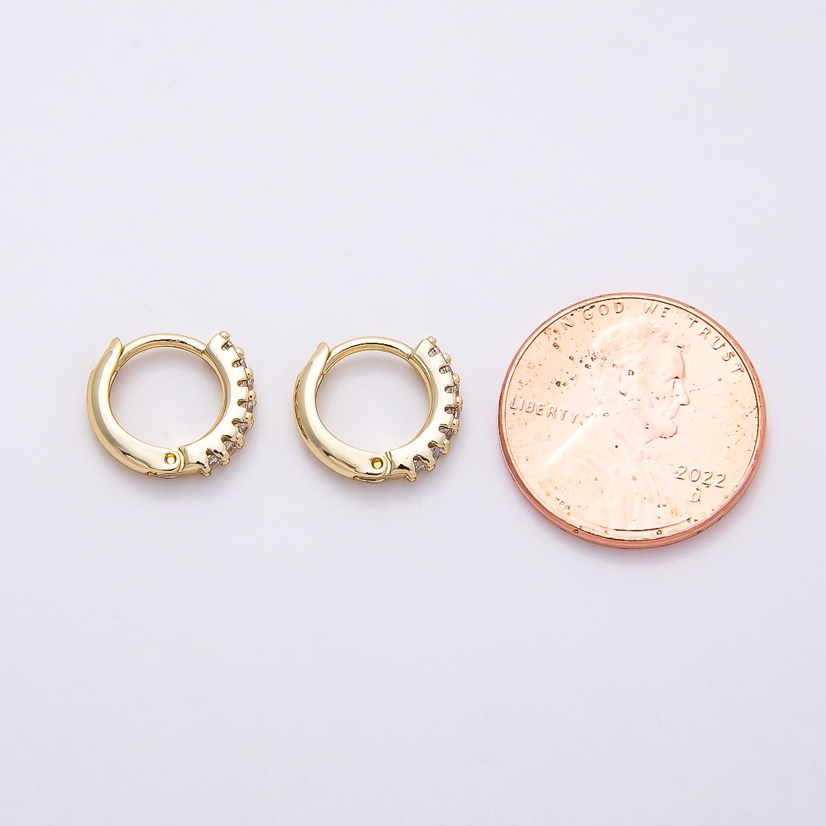 14K Gold Filled 12mm Micro Paved CZ Minimalist Huggie Hoop Earrings | Earrings-00354