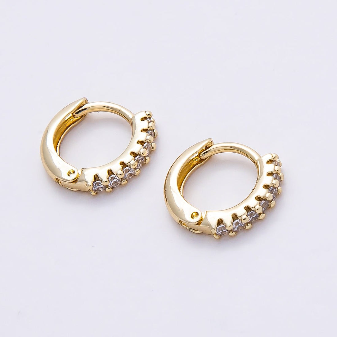 14K Gold Filled 12mm Micro Paved CZ Minimalist Huggie Hoop Earrings | Earrings-00354