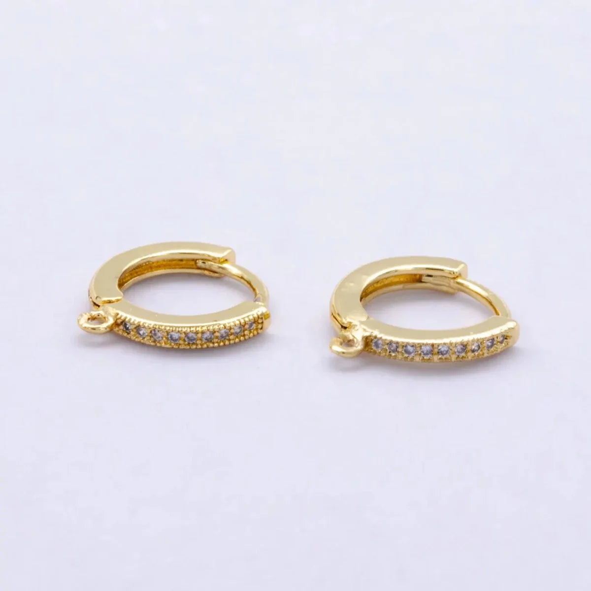 14K Gold Filled 12mm Micro Paved CZ Drop Huggie Earring Findings in Gold &amp; Silver | Z1048
