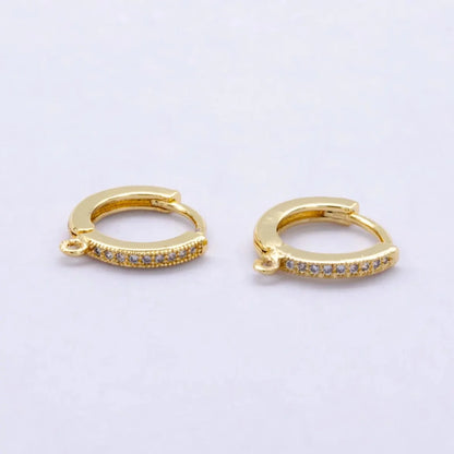 14K Gold Filled 12mm Micro Paved CZ Drop Huggie Earring Findings in Gold &amp; Silver | Z1048