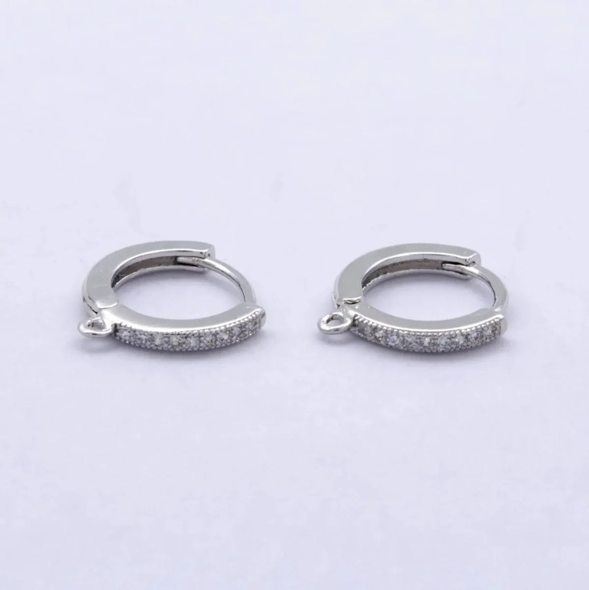 14K Gold Filled 12mm Micro Paved CZ Drop Huggie Earring Findings in Gold &amp; Silver | Z1048