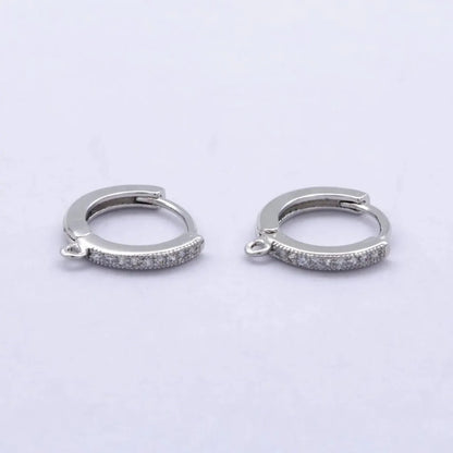 14K Gold Filled 12mm Micro Paved CZ Drop Huggie Earring Findings in Gold &amp; Silver | Z1048