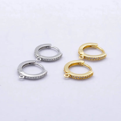 14K Gold Filled 12mm Micro Paved CZ Drop Huggie Earring Findings in Gold &amp; Silver | Z1048
