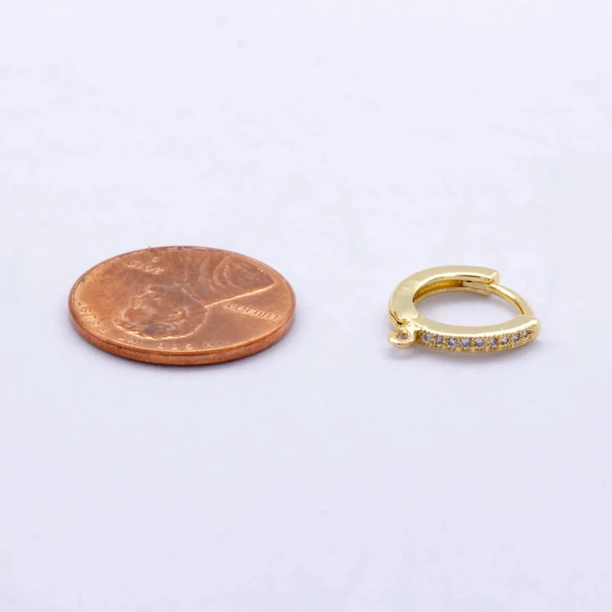 14K Gold Filled 12mm Micro Paved CZ Drop Huggie Earring Findings in Gold &amp; Silver | Z1048