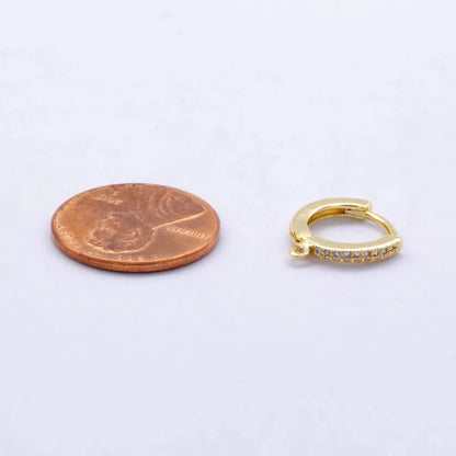 14K Gold Filled 12mm Micro Paved CZ Drop Huggie Earring Findings in Gold &amp; Silver | Z1048