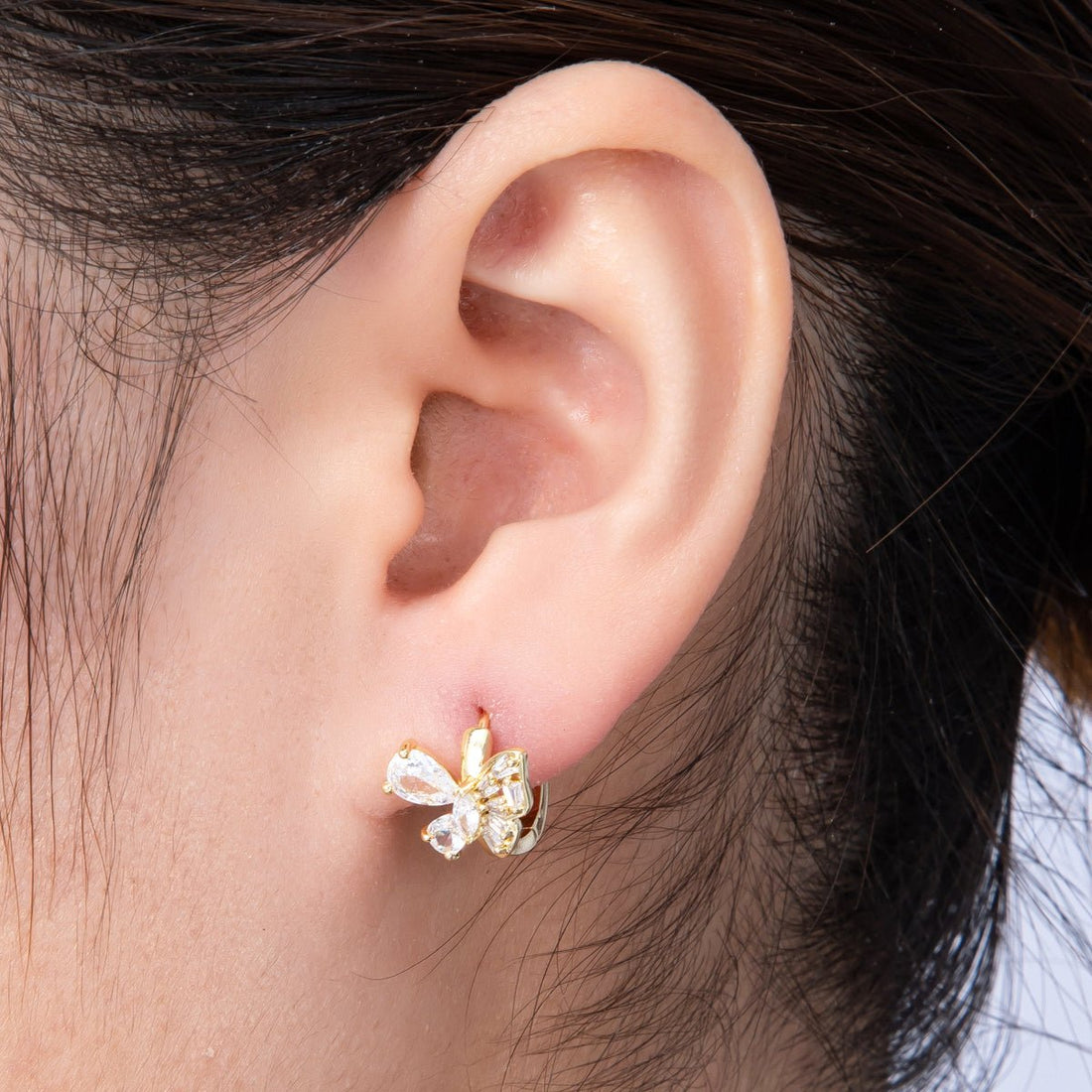 14K Gold Filled 12mm Multi Cut CZ Butterfly Mariposa Animal Huggie Earrings | Earrings-00149