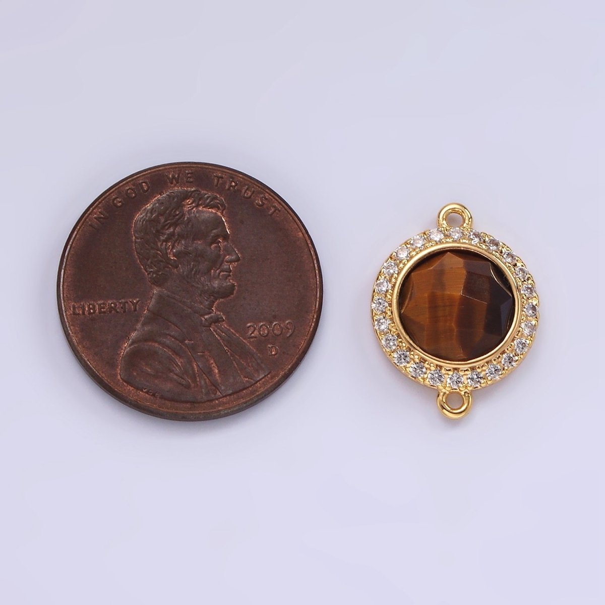 14K Gold Filled 12mm Multifaceted Natural Gemstone Micro Paved CZ Round Connector | G143 - G151