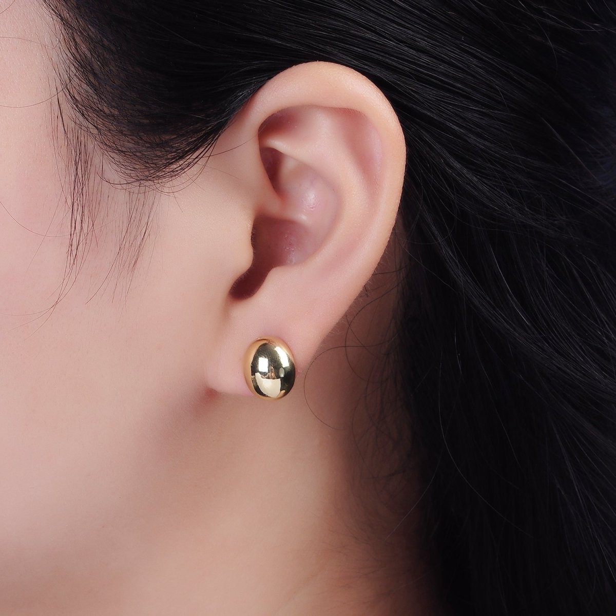 14K Gold Filled 12mm Oval Bean Dome Minimalist Stud Earrings | V294