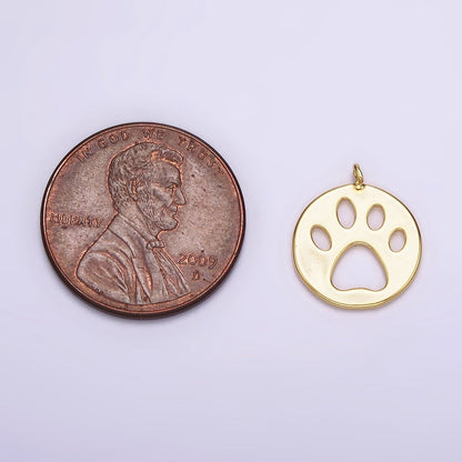 14K Gold Filled 12mm Pawprint Pet Animal Round Open Charm | AC-866