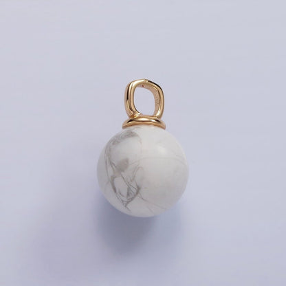 14K Gold Filled 12mm Round Sphere Ball Natural Gemstone Drop Pendant | AC808 - AC813