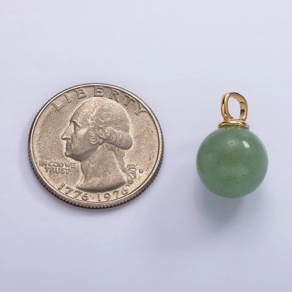 14K Gold Filled 12mm Round Sphere Ball Natural Gemstone Drop Pendant | AC808 - AC813
