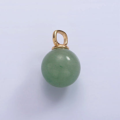 14K Gold Filled 12mm Round Sphere Ball Natural Gemstone Drop Pendant | AC808 - AC813