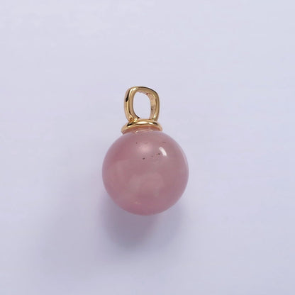 14K Gold Filled 12mm Round Sphere Ball Natural Gemstone Drop Pendant | AC808 - AC813