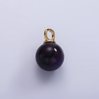 14K Gold Filled 12mm Round Sphere Ball Natural Gemstone Drop Pendant | AC808 - AC813