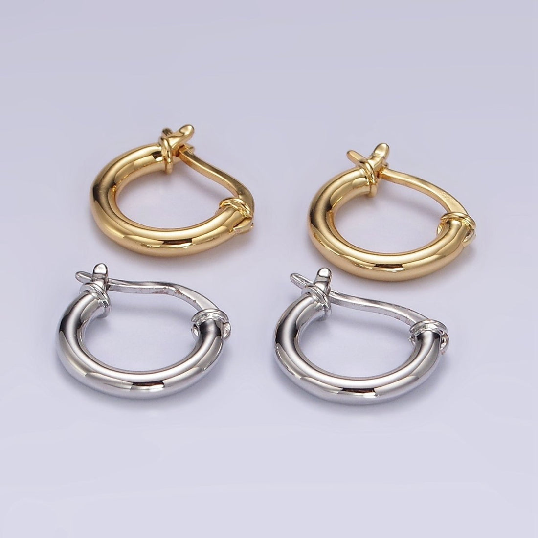 14K Gold Filled 12mm Tube Minimalist French Latch Hoop Earrings in Gold &amp; Silver | AE116 AE117