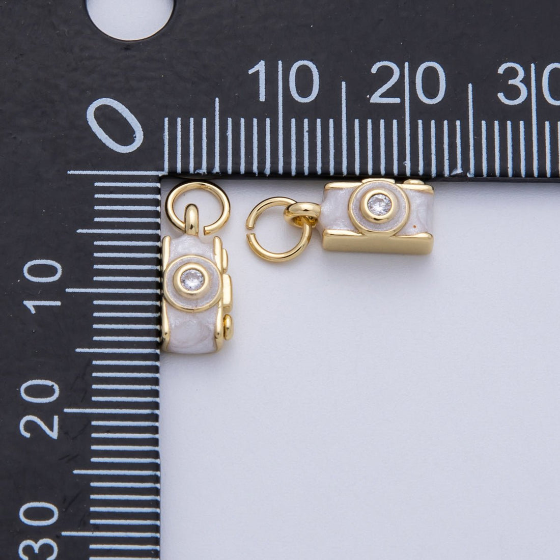 14K Gold Filled 12mm White Enamel Film Retro Digital Camera 3D Multidimensional Charm | Charms-00060