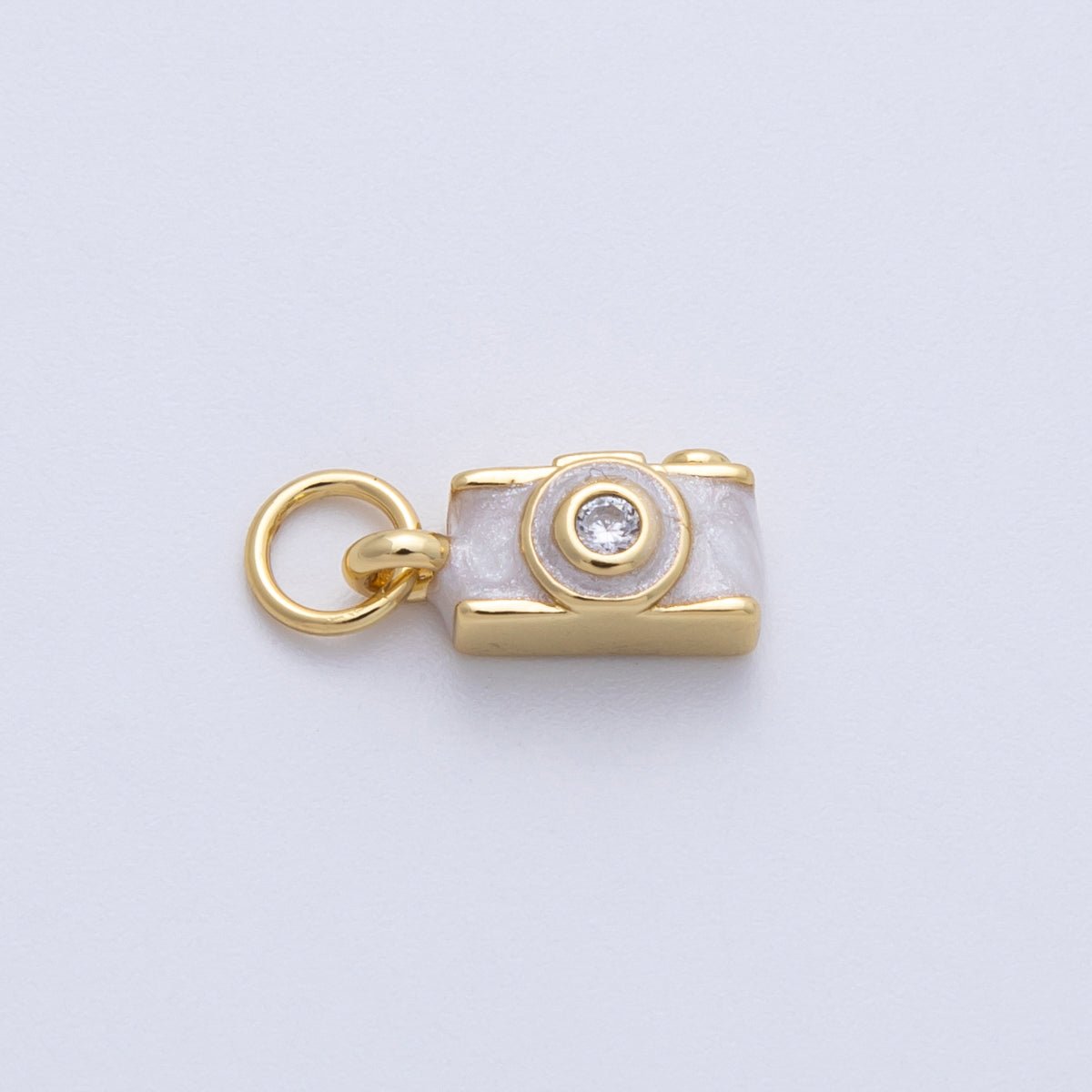 14K Gold Filled 12mm White Enamel Film Retro Digital Camera 3D Multidimensional Charm | Charms-00060