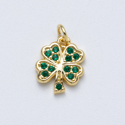14K Gold Filled 13.5mm Green Micro Paved CZ Lucky Clover Flower Charm | Charms-00042