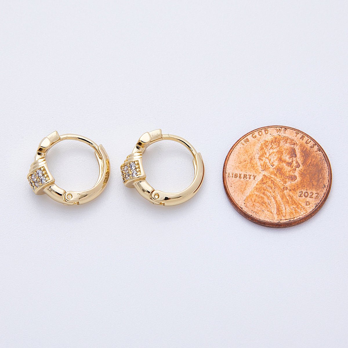 14K Gold Filled 13.5mm Micro Paved CZ Cross Religious Huggie | Earrings-00180