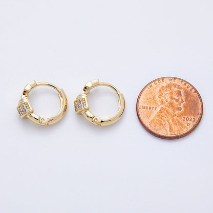 14K Gold Filled 13.5mm Micro Paved CZ Cross Religious Huggie | Earrings-00180