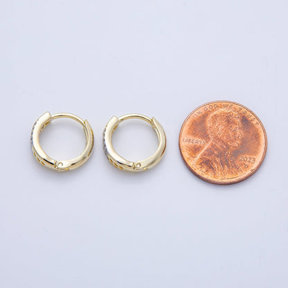 14K Gold Filled 13.5mm Micro Paved CZ Filigree Mixed Metal Huggie Earrings | Earrings-00061