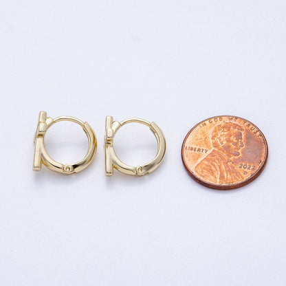 14K Gold Filled 13mm Micro Paved CZ Minimalist Cross Cartilage Huggie | Earrings-00258