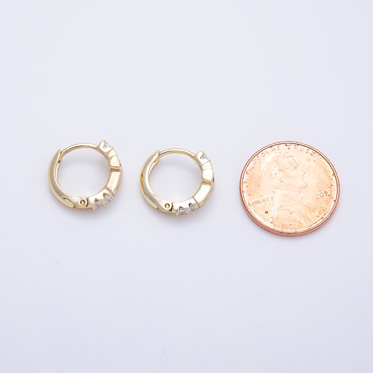 14K Gold Filled 13.5mm Open Cross Outline Micro Paved CZ Huggie Earrings | Earrings-00642