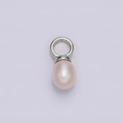 14K Gold Filled 13.7mm White Freshwater Pearl Drop Personalized Earring Charm | P1626