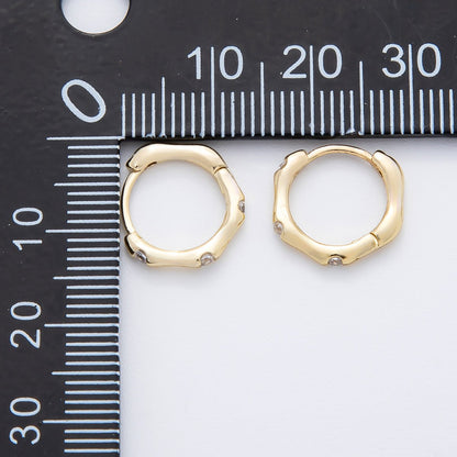 14K Gold Filled 13mm Clear CZ Dotted Wavy Molten Cartilage Huggie Earrings | AJ236