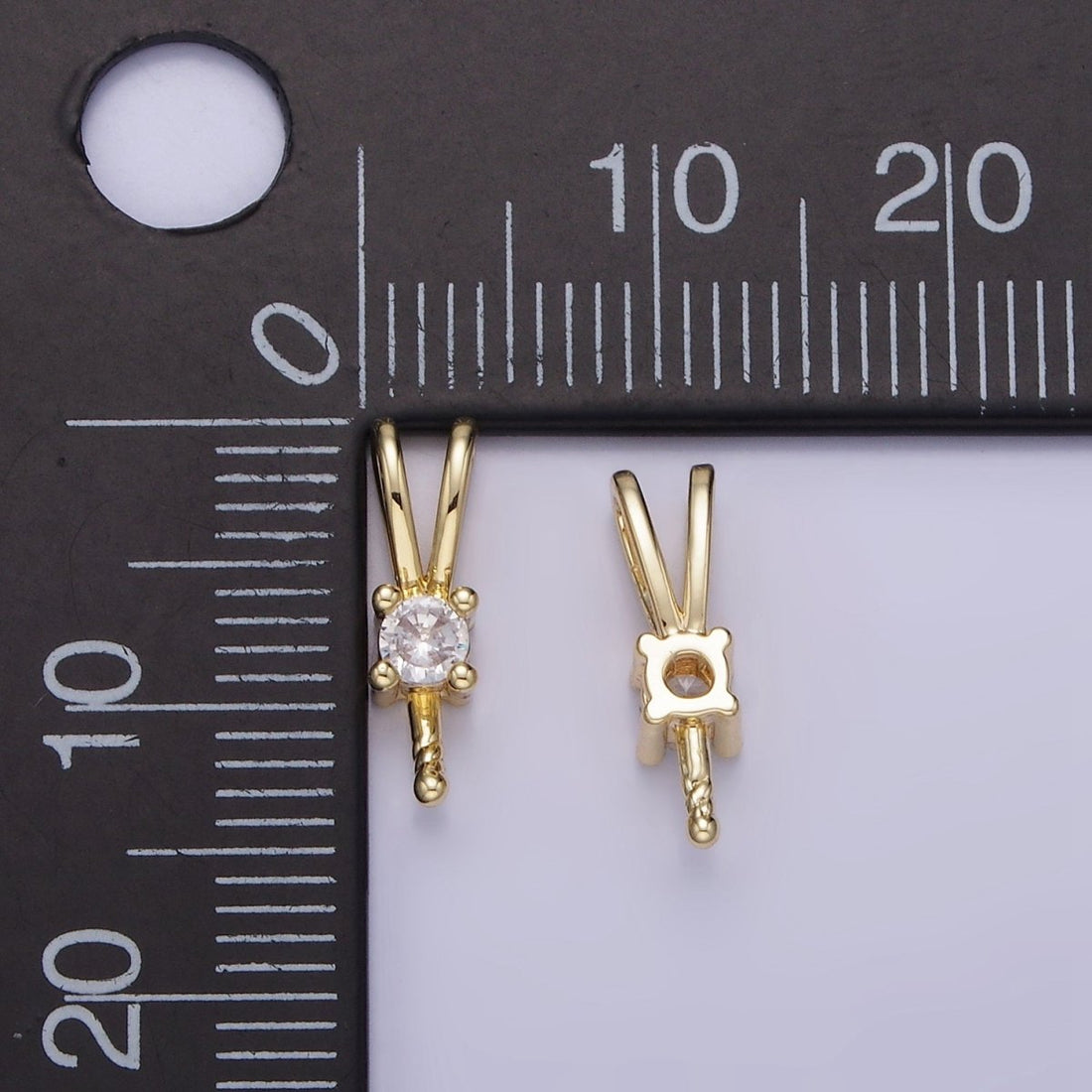 14K Gold Filled 13mm Clear CZ Drill Double Band Bail Findings Supply | Z711