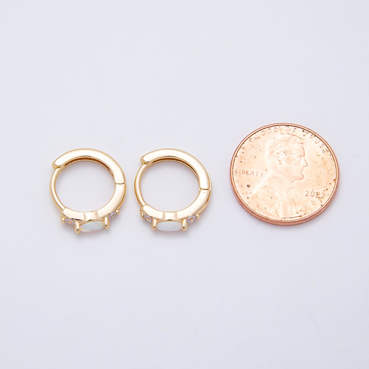 14K Gold Filled 13mm Clear CZ White Opal Cartilage Huggie | Earrings-00457