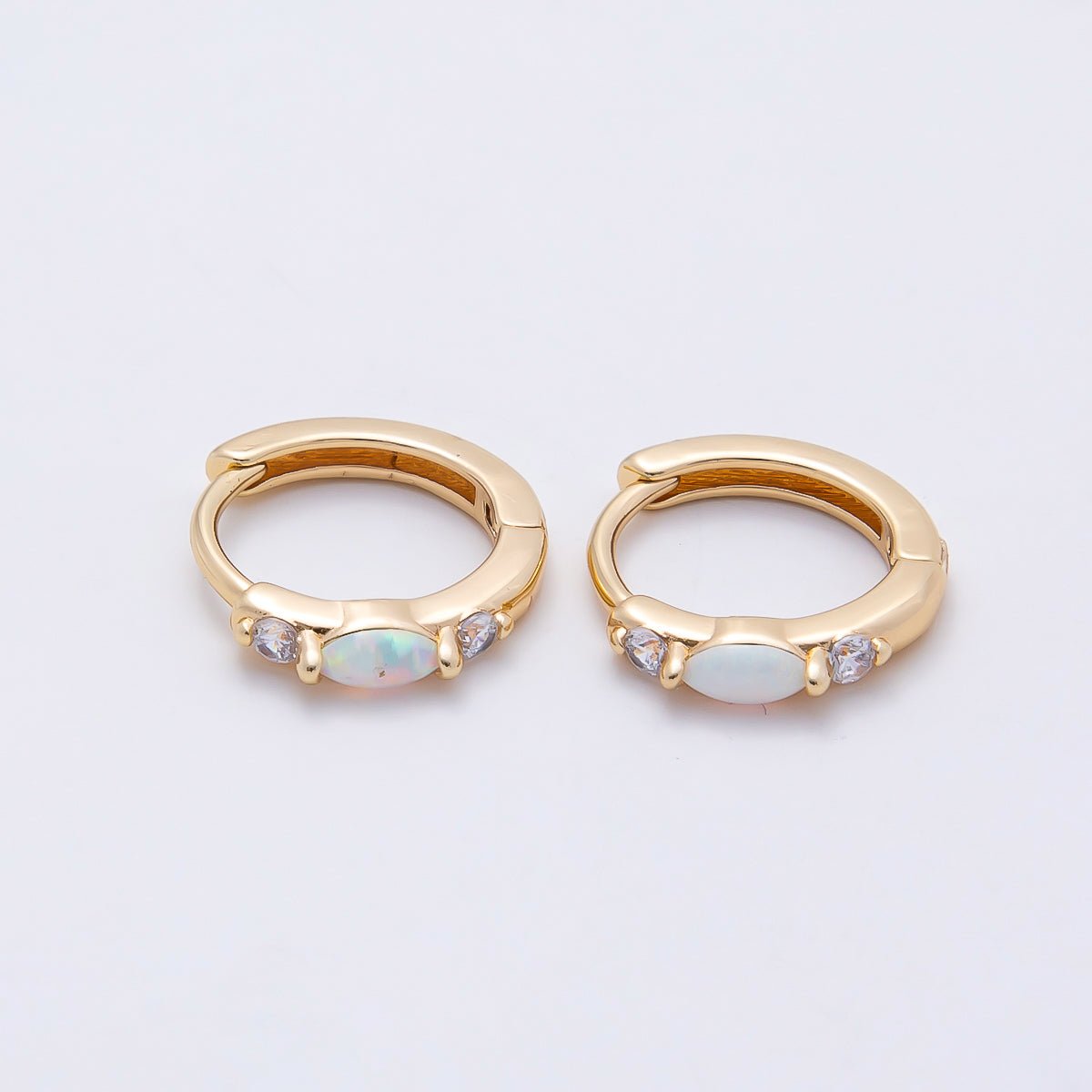 14K Gold Filled 13mm Clear CZ White Opal Cartilage Huggie | Earrings-00457