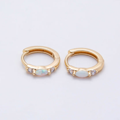 14K Gold Filled 13mm Clear CZ White Opal Cartilage Huggie | Earrings-00457
