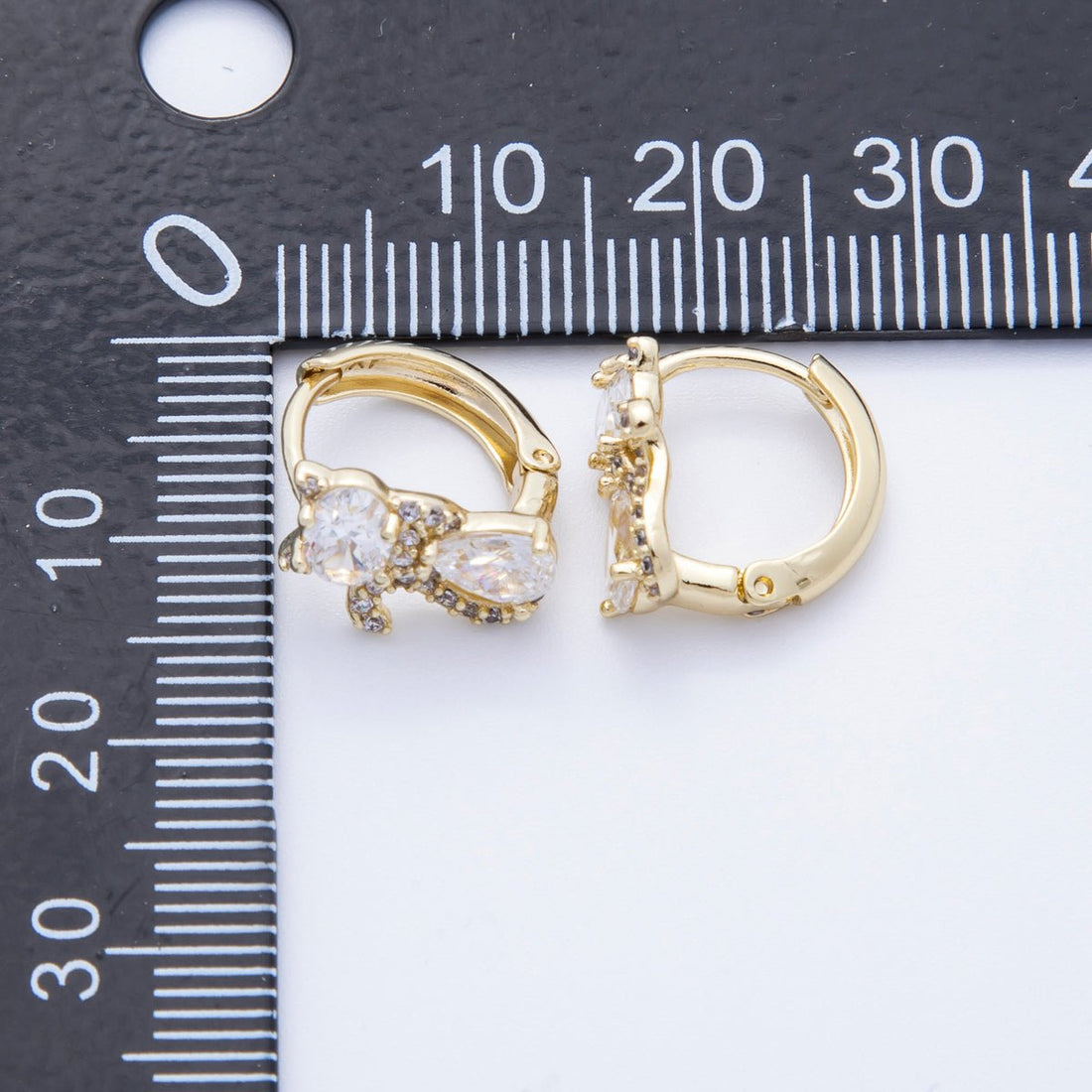 14K Gold Filled 13mm Clear, Green, Red CZ Micro Paved Cat Kitten Pet Huggie Set | Earrings-00189 ~ Earrings-00191