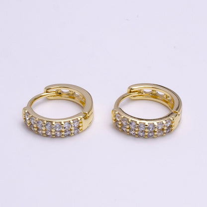 14K Gold Filled 13mm Clear Micro Paved Round Filigree Huggie Earrings | AE579