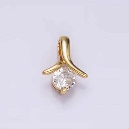 14K Gold Filled 13mm Clear Round CZ Curved Band Bail Pendant | AA726