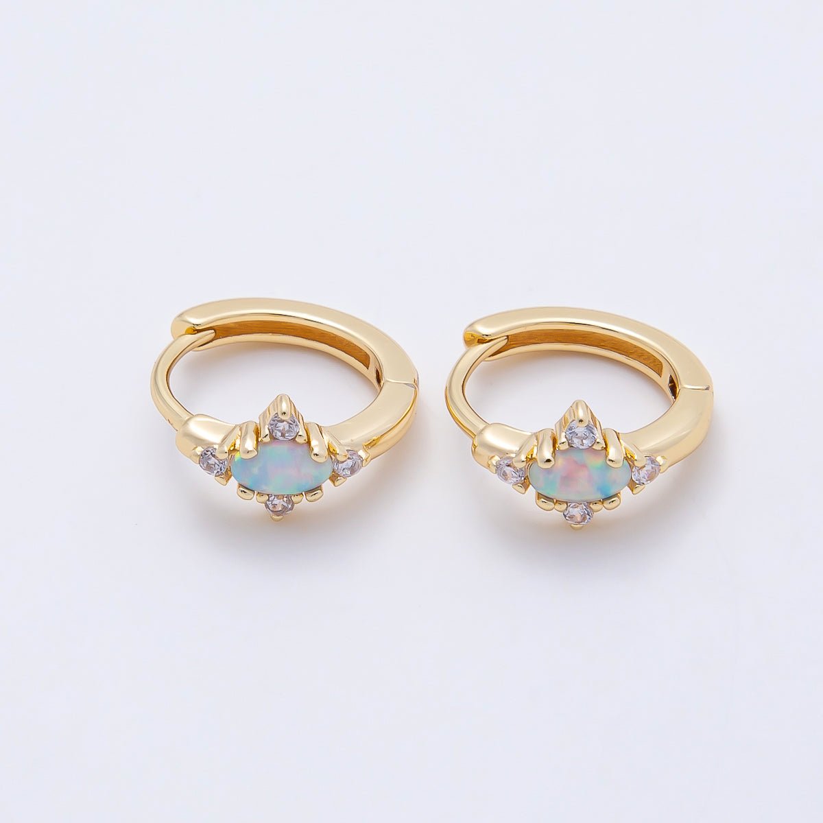 14K Gold Filled 13mm CZ White Opal Cartilage Solitaire Huggie | Earrings-00458