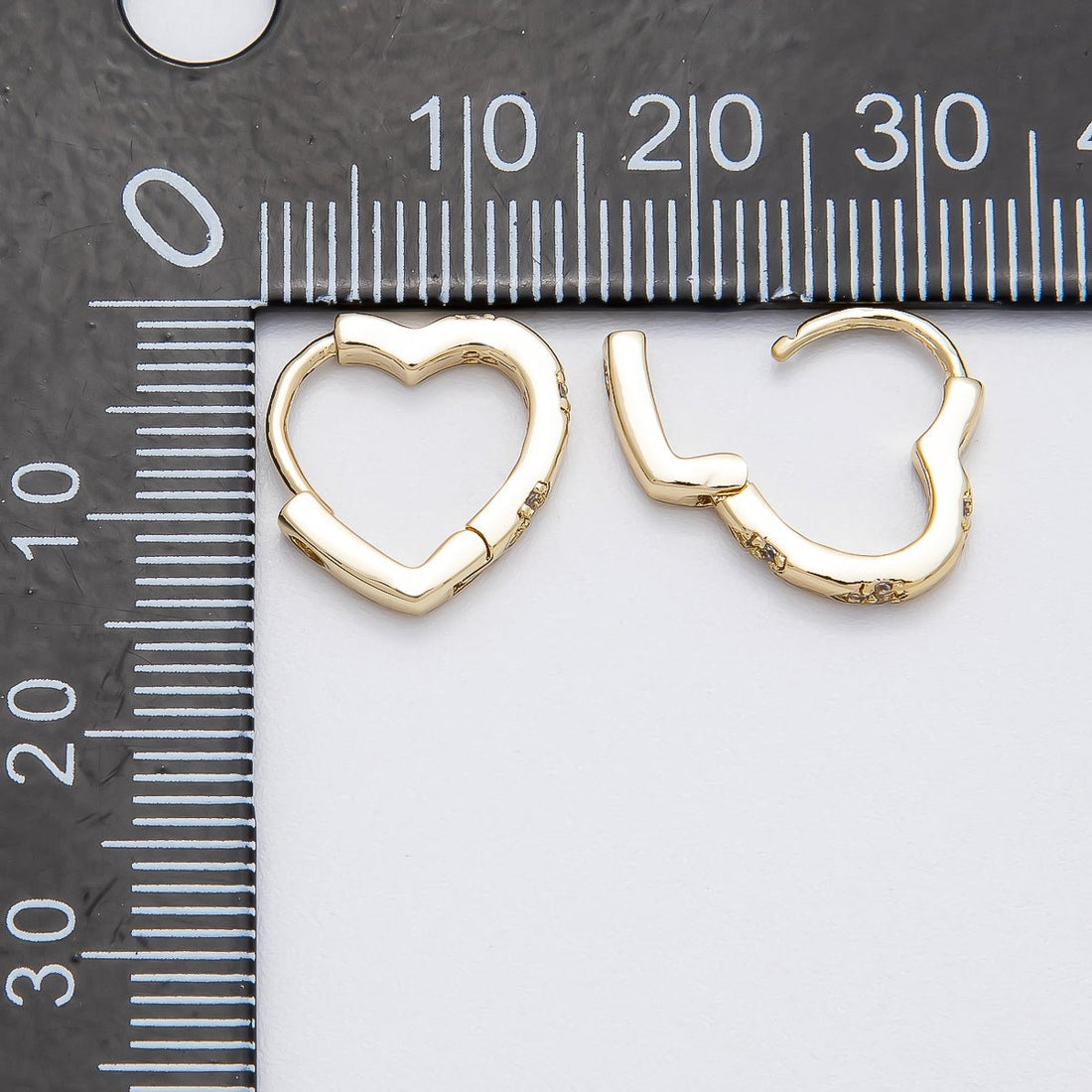 14K Gold Filled 13mm Micro Paved CZ Love Heart Huggie Earrings | Earrings-00265