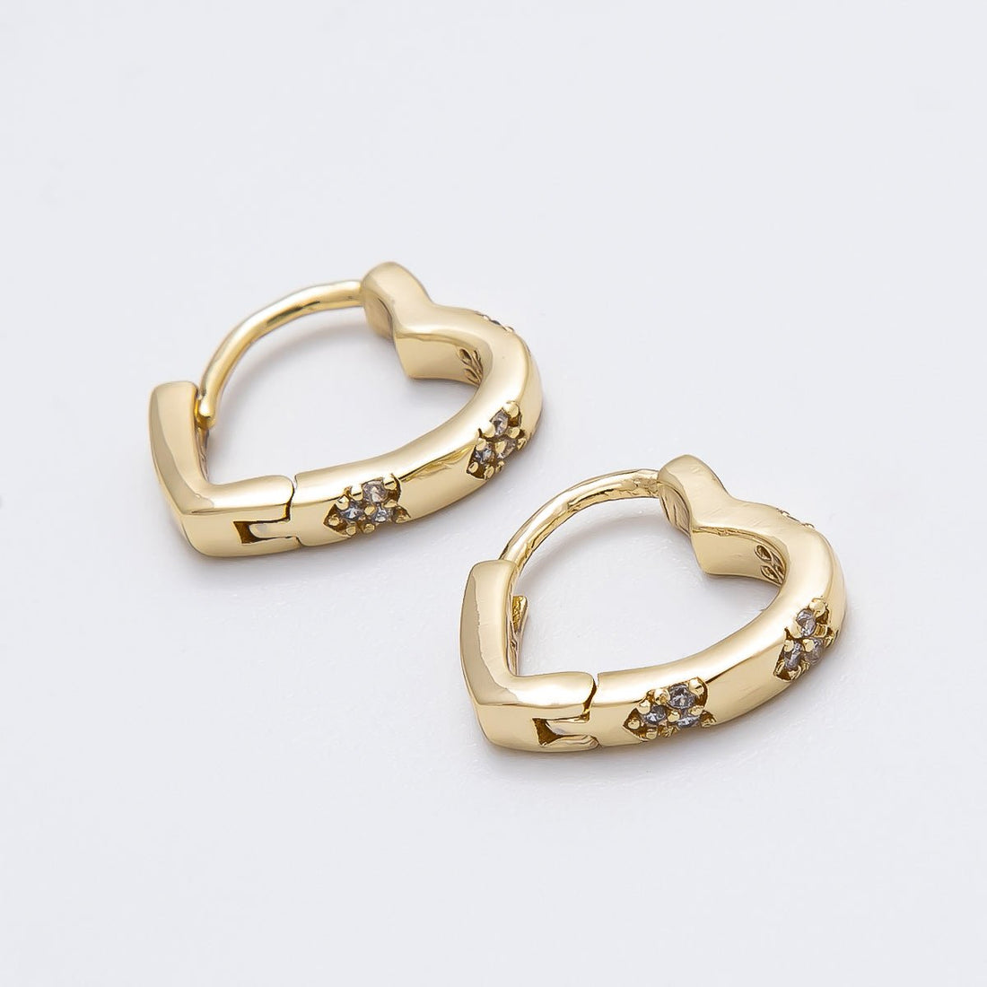 14K Gold Filled 13mm Micro Paved CZ Love Heart Huggie Earrings | Earrings-00265