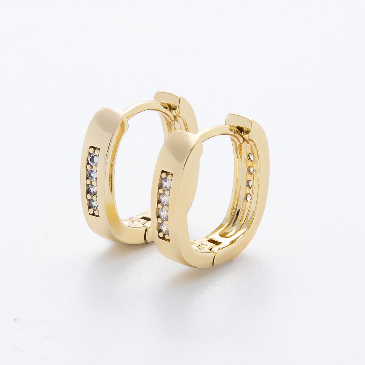 14K Gold Filled 13mm Micro Paved CZ U-Shaped Huggie Earrings | AJ240