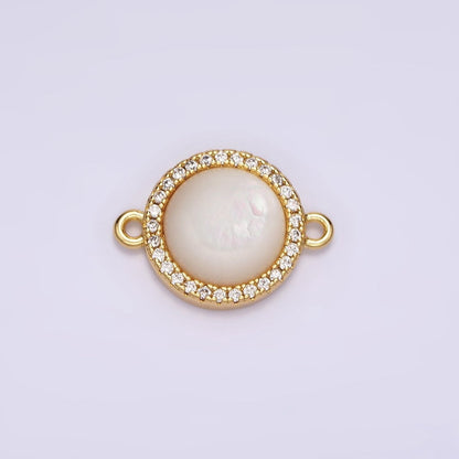 14K Gold Filled 13mm Moonstone Gemstone Micro Paved CZ Round Connector | G118