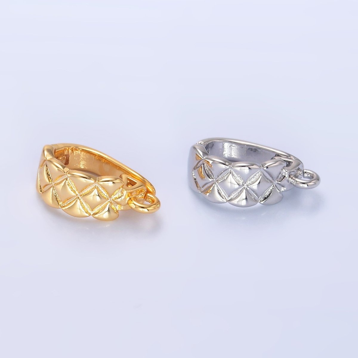14K Gold Filled 13mm Quilted Snap Latch Bail Charm Holder Findings in Gold &amp; Silver | Z701