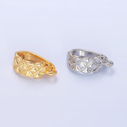 14K Gold Filled 13mm Quilted Snap Latch Bail Charm Holder Findings in Gold &amp; Silver | Z701