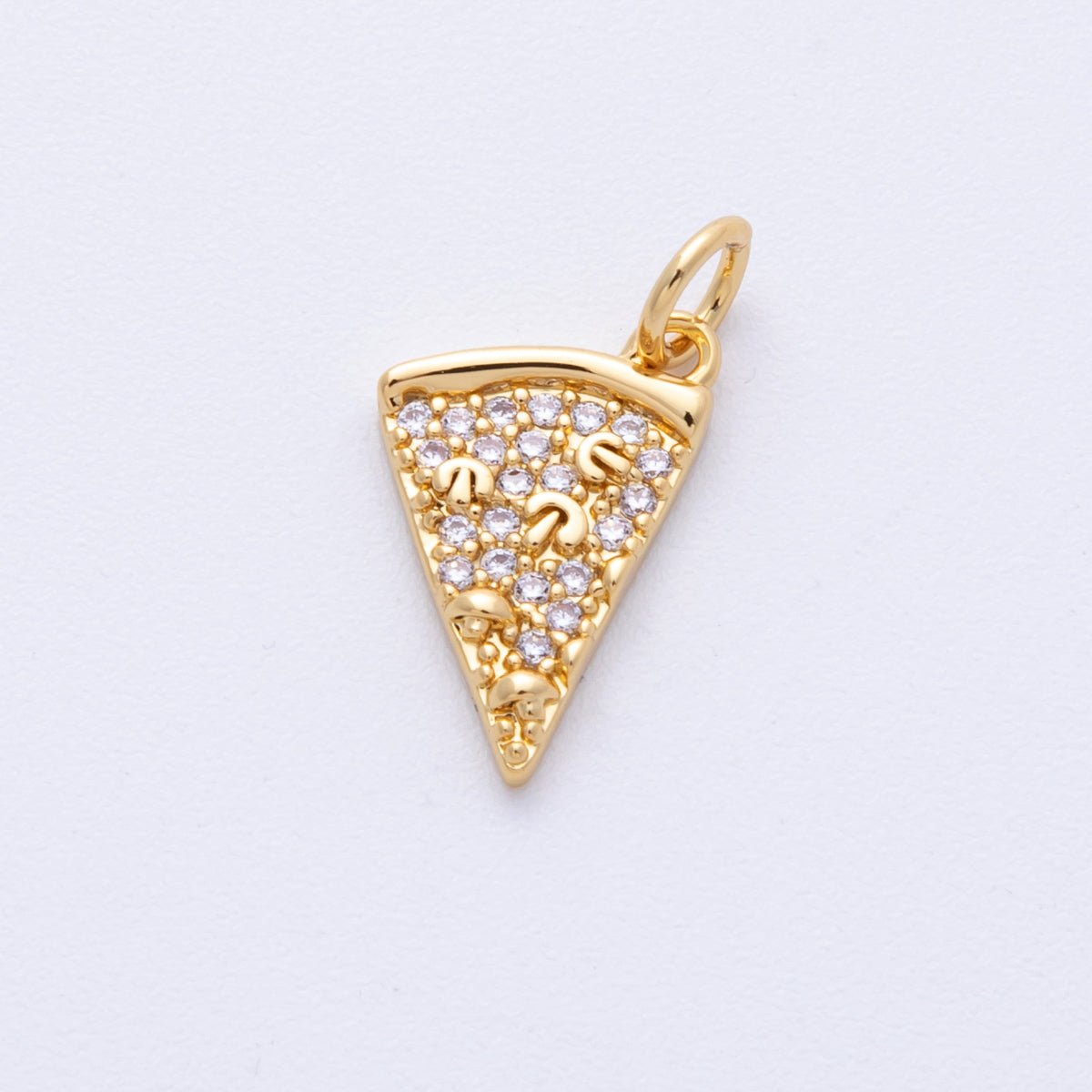 14K Gold Filled 14.5mm Micro Paved CZ Mushroom Pizza Slice Food Charm |Charms-00028