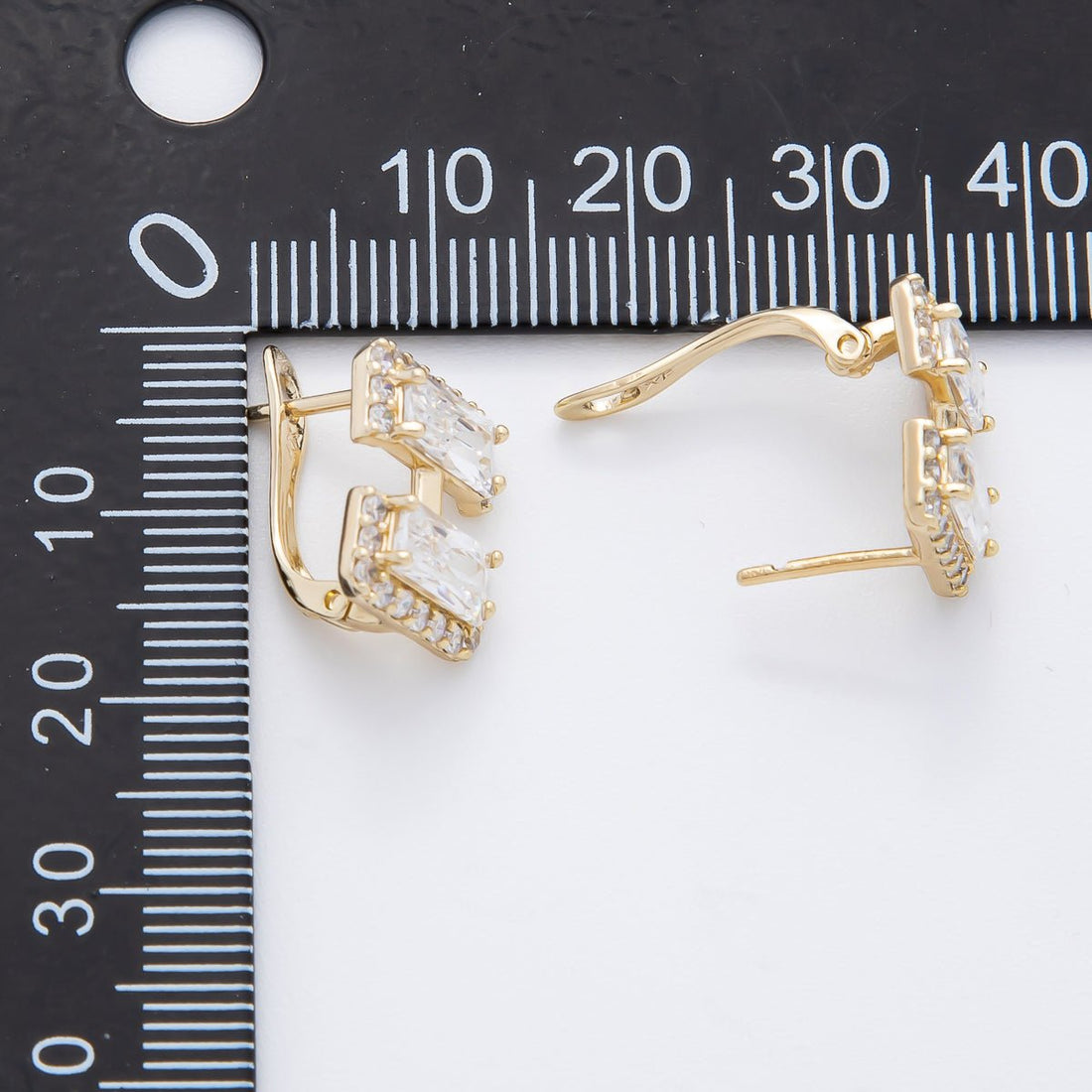 14K Gold Filled 14mm Clear Baguette Micro Paved CZ English Lock Hoops Earrings | AJ243