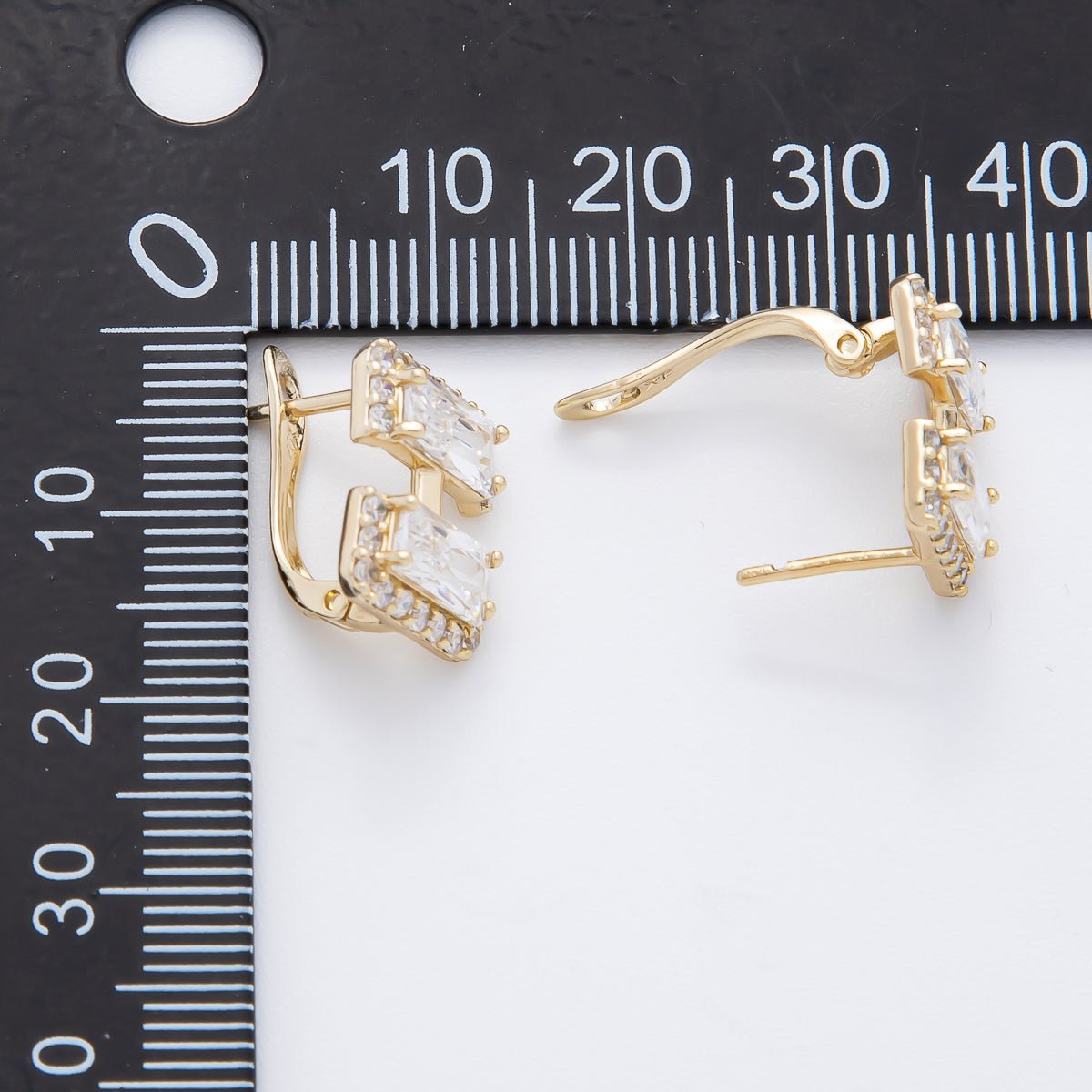 14K Gold Filled 14mm Clear Baguette Micro Paved CZ English Lock Hoops Earrings | AJ243