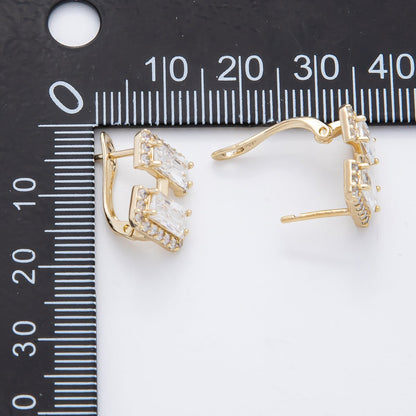 14K Gold Filled 14mm Clear Baguette Micro Paved CZ English Lock Hoops Earrings | AJ243