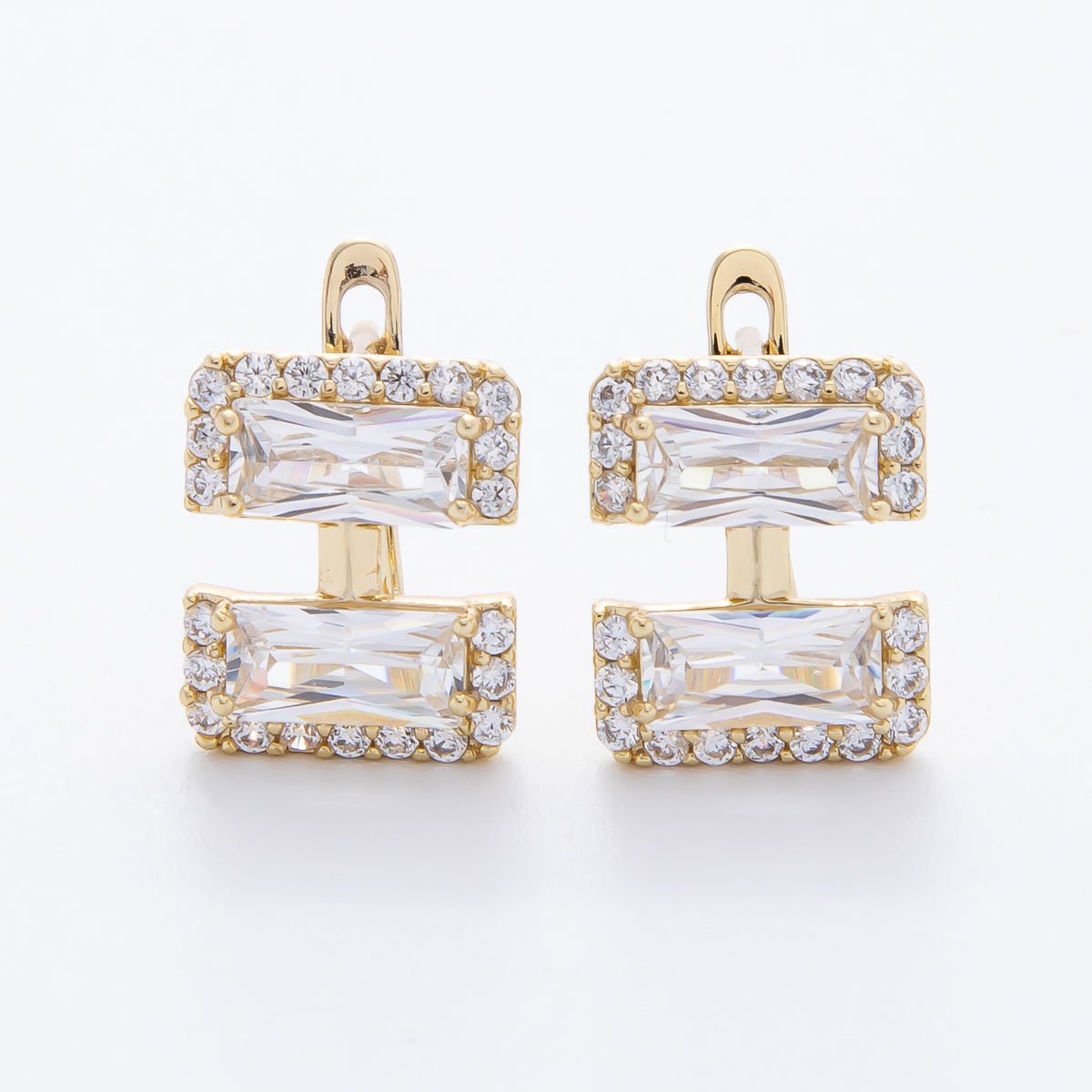 14K Gold Filled 14mm Clear Baguette Micro Paved CZ English Lock Hoops Earrings | AJ243