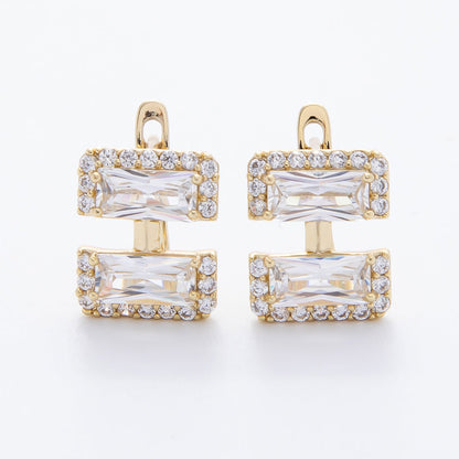 14K Gold Filled 14mm Clear Baguette Micro Paved CZ English Lock Hoops Earrings | AJ243