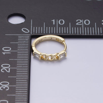 14K Gold Filled 14mm Double Baguette Curb Link Huggie Earrings | AE588